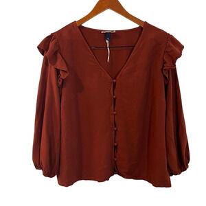 Universal Thread NWOT Burnt Orange Button Up Blouse Plus Size XXL Ruffle Sleeves